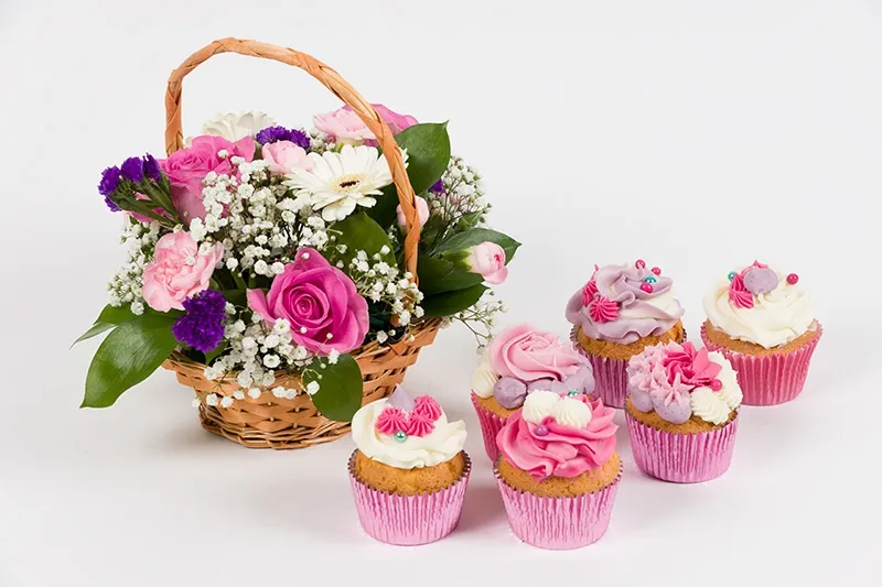 Rose Basket and Boutique Cupcakes