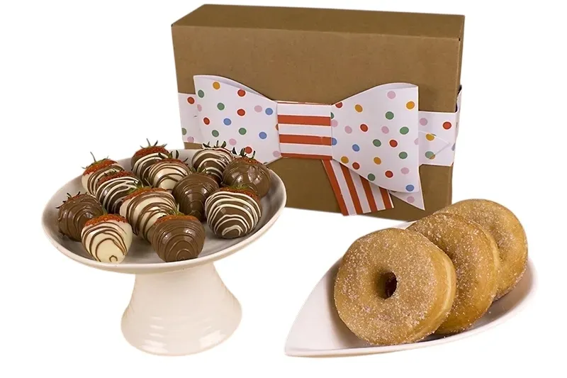 Sugar Doughnuts and 12 Dipped Swirled Strawberries