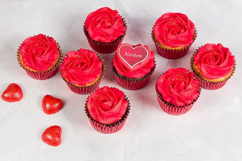 Glittered Red Rose Vanilla Cupcakes